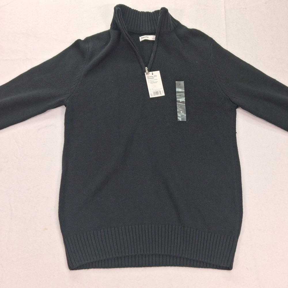 Sonoma Sweater Mens Small Quarter-Zip Midnight Black Cotton Blend NEW